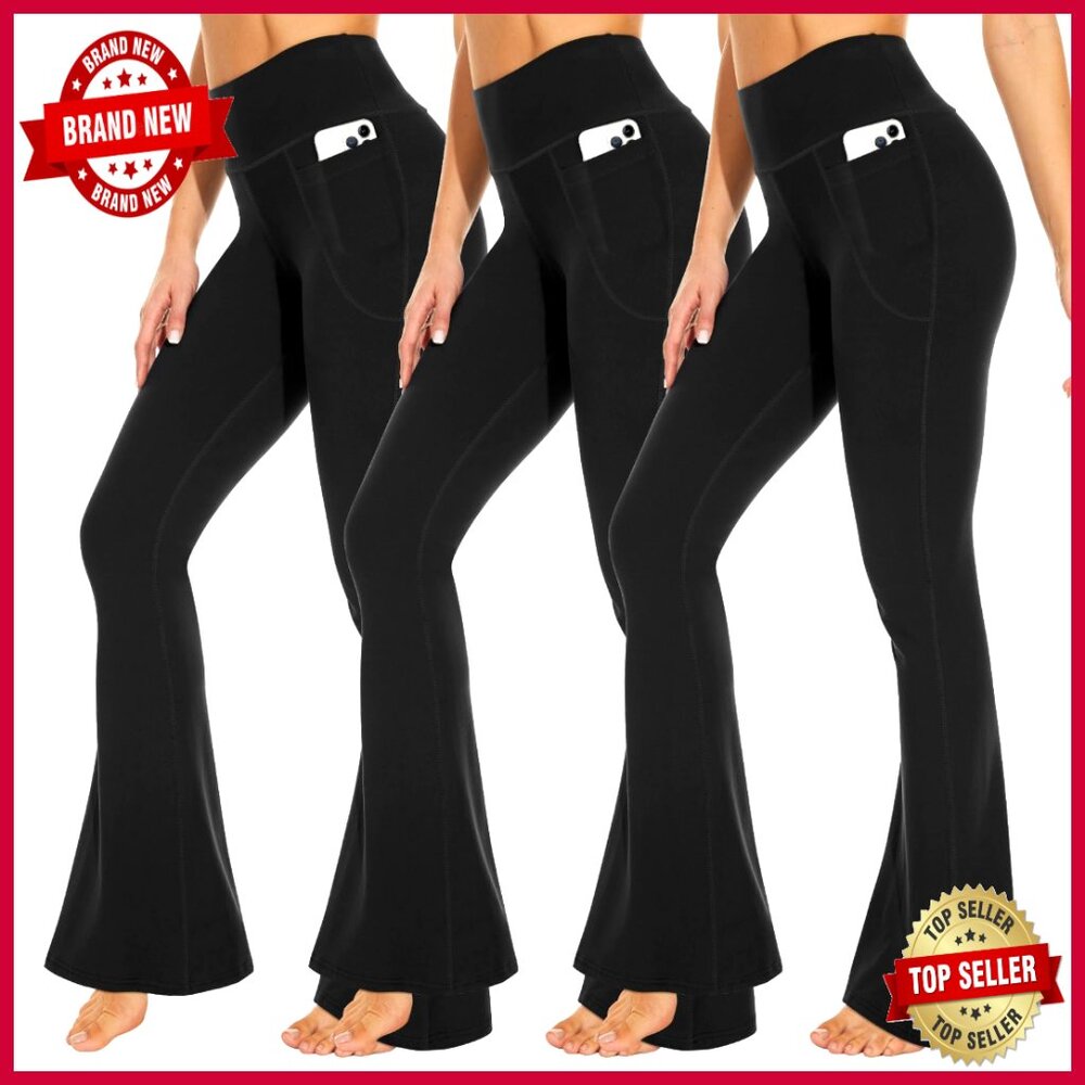 High Waist Tummy Control Leggings With Pockets, 3-Pack Workout Yoga Pants